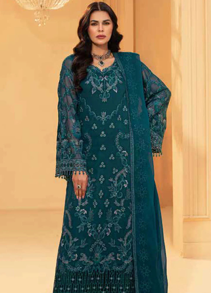 Lamisah by Lavish Premium Embroidered Chiffon Suits Unstitched 3 Piece LVP25LF D-06 Calypso - Formals Collection