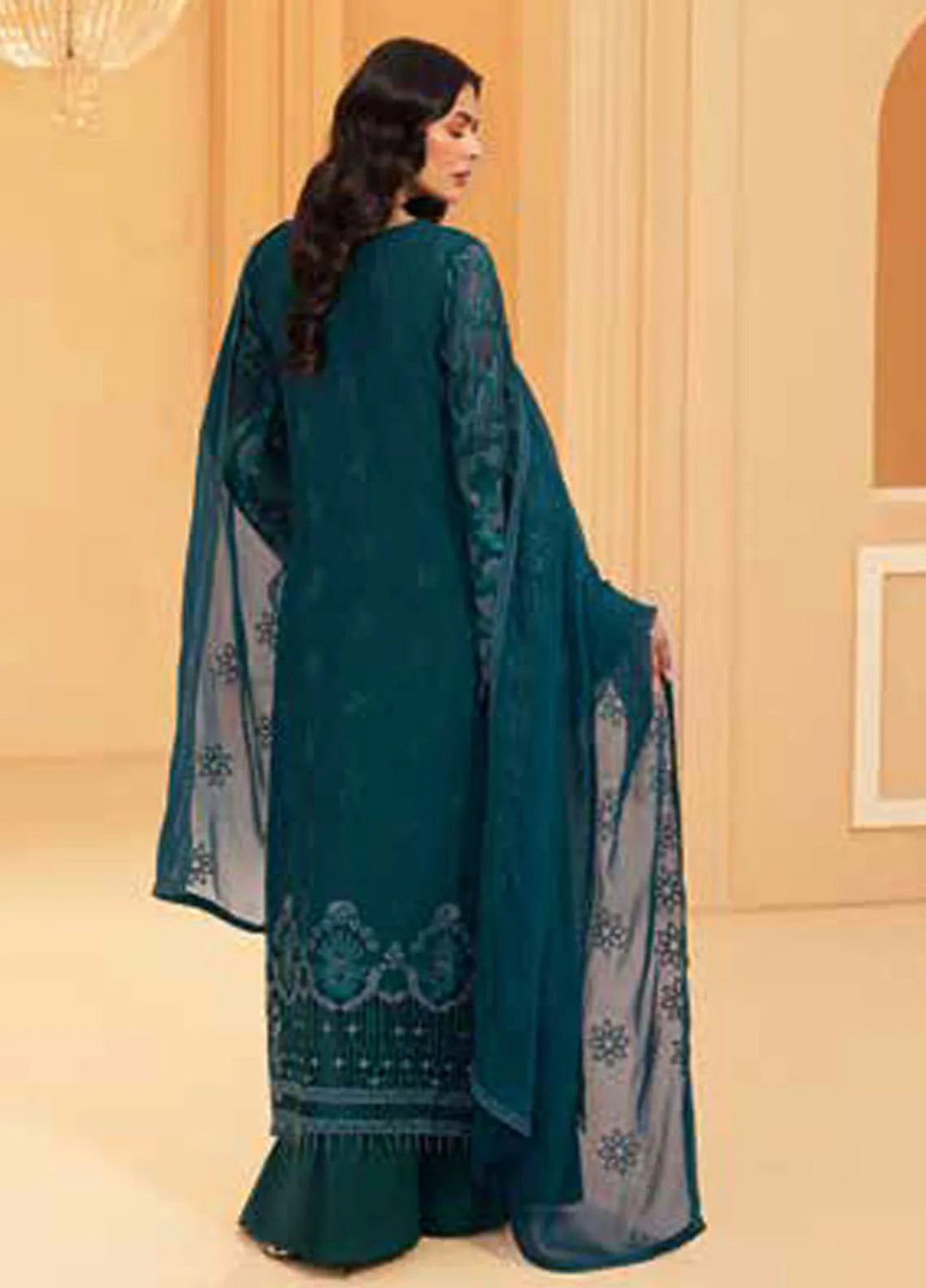 Lamisah by Lavish Premium Embroidered Chiffon Suits Unstitched 3 Piece LVP25LF D-06 Calypso - Formals Collection