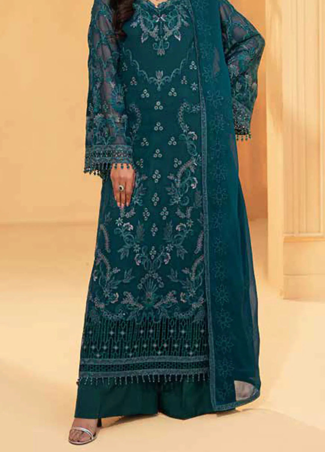 Lamisah by Lavish Premium Embroidered Chiffon Suits Unstitched 3 Piece LVP25LF D-06 Calypso - Formals Collection