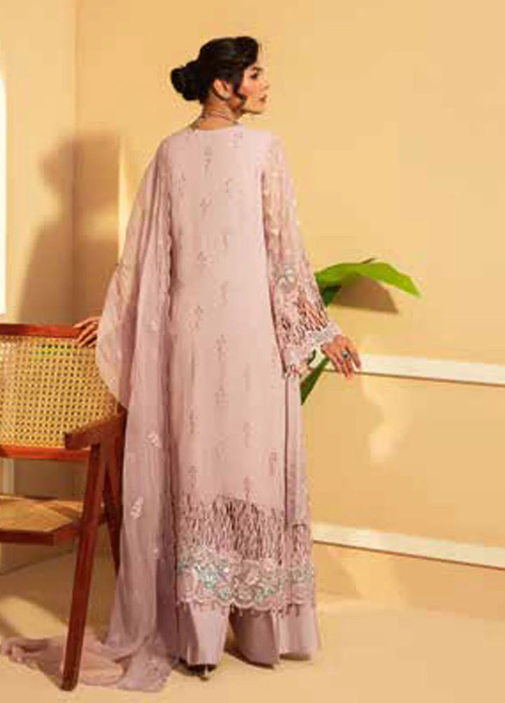 Lamisah by Lavish Premium Embroidered Chiffon Suits Unstitched 3 Piece LVP25LF D-08 Queen Pink - Formals Collection