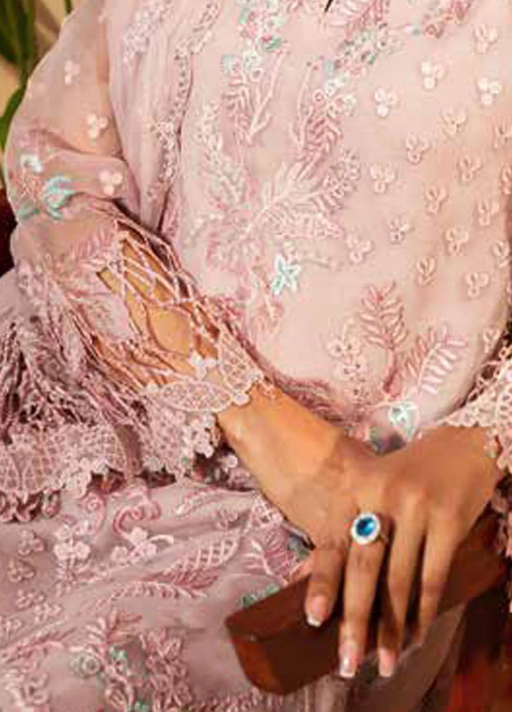 Lamisah by Lavish Premium Embroidered Chiffon Suits Unstitched 3 Piece LVP25LF D-08 Queen Pink - Formals Collection