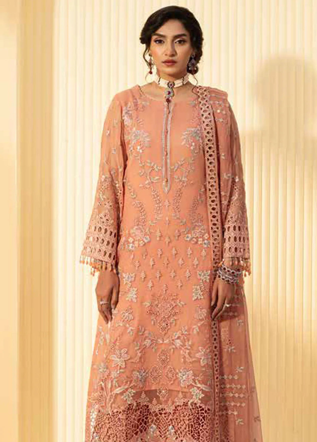 Lamisah by Lavish Premium Embroidered Chiffon Suits Unstitched 3 Piece LVP25LF D-09 Petite Orchid - Formals Collection
