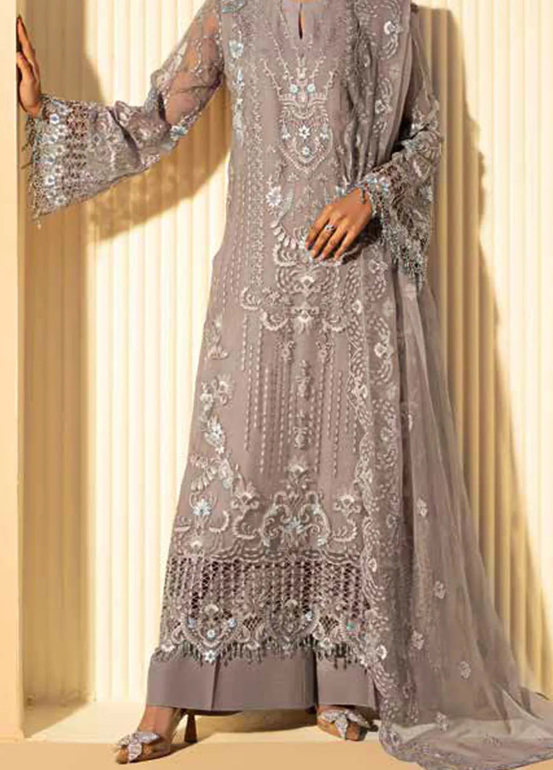 Lamisah by Lavish Premium Embroidered Chiffon Suits Unstitched 3 Piece LVP25LF D-10 Pharlap - Formals Collection