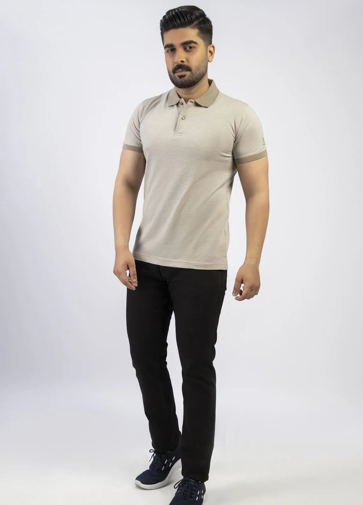 Lamorado Cotton Casual Men T-Shirt - Beige Yarn Dyed Polo Basic