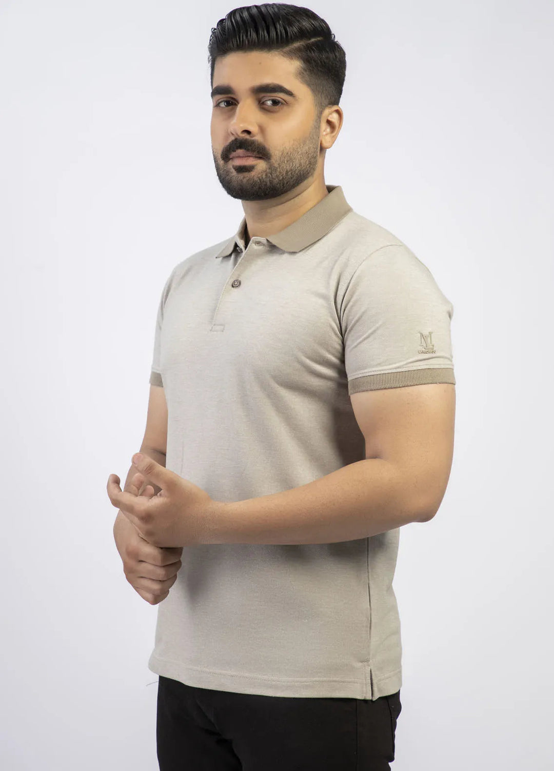 Lamorado Cotton Casual Men T-Shirt - Beige Yarn Dyed Polo Basic