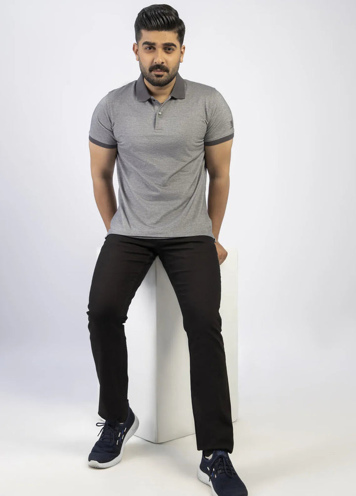 Lamorado Cotton Casual Men T-Shirt - Grey Yarn Dyed Polo Basic