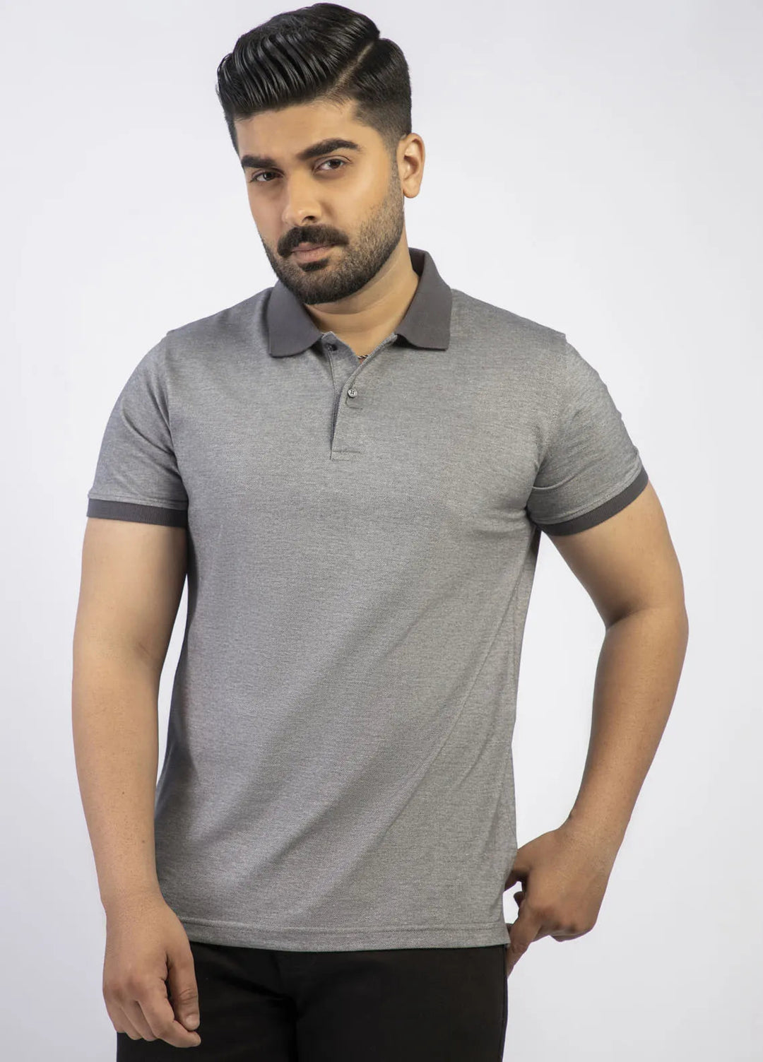 Lamorado Cotton Casual Men T-Shirt - Grey Yarn Dyed Polo Basic