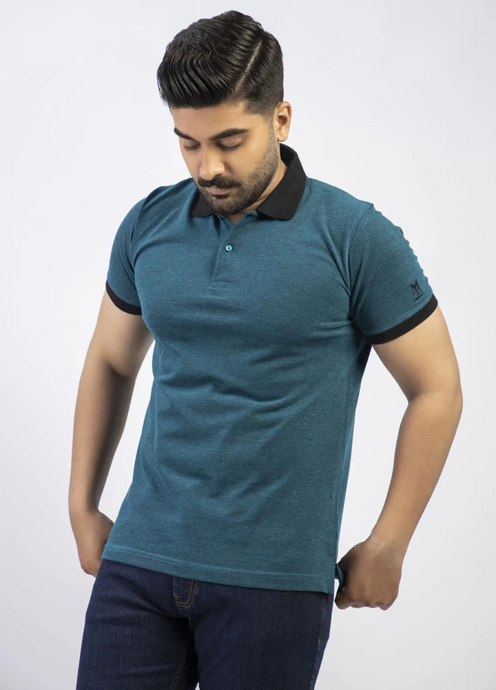 Lamorado Cotton Casual Men T-Shirt - Teal Yarn Dyed Polo Basic