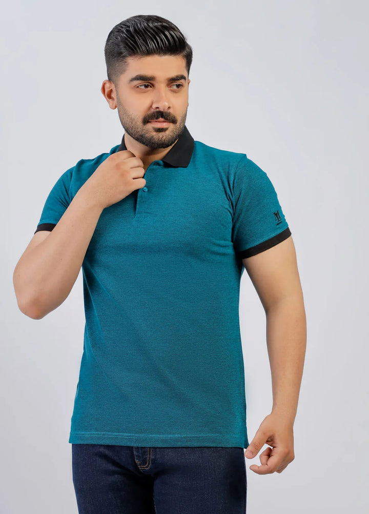 Lamorado Cotton Casual Men T-Shirt - Teal Yarn Dyed Polo Basic