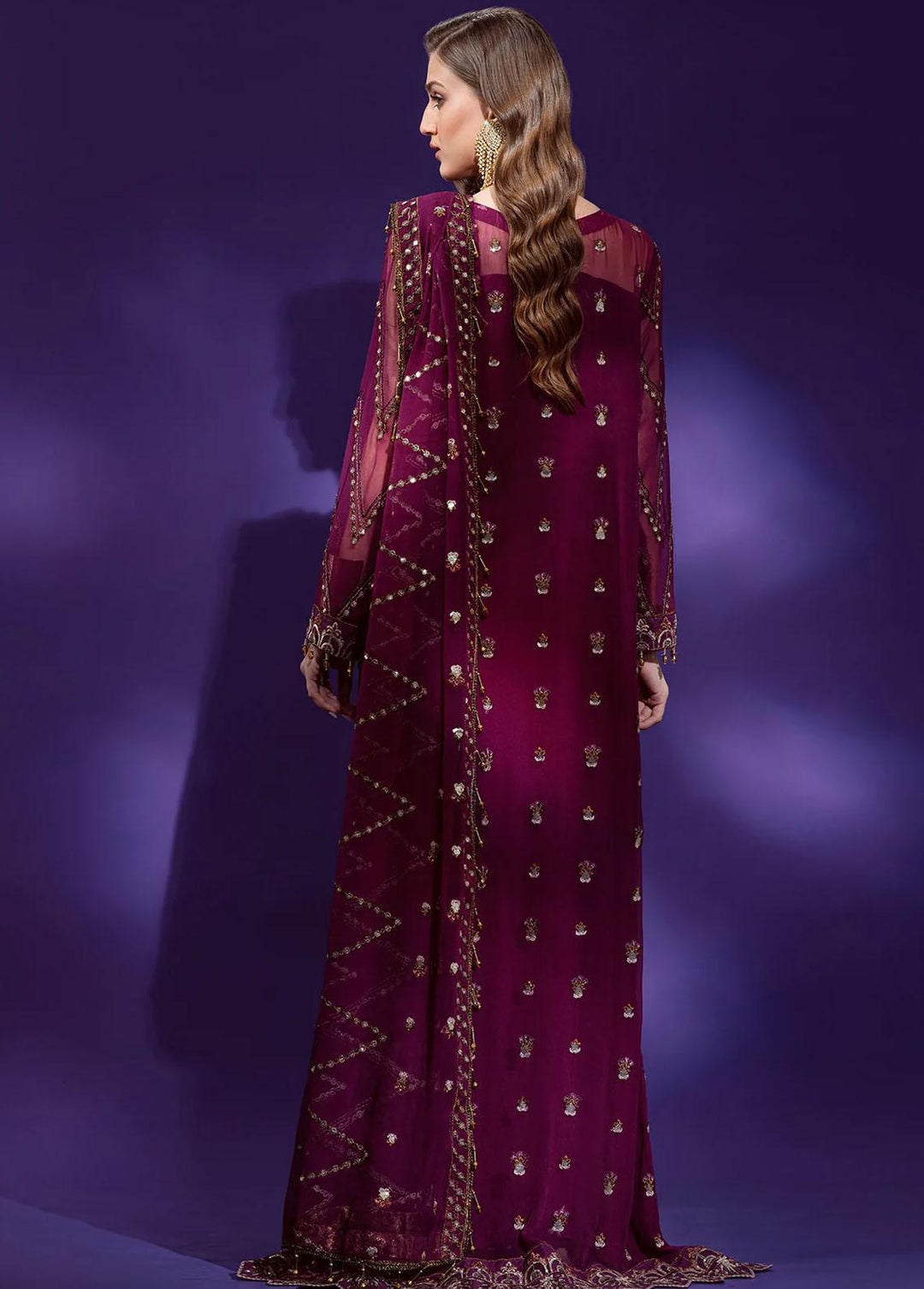 Lamour By Emaan Adeel Embroidered Chiffon Suits Unstitched 3 Piece EA22L LR-01 - Luxury Collection