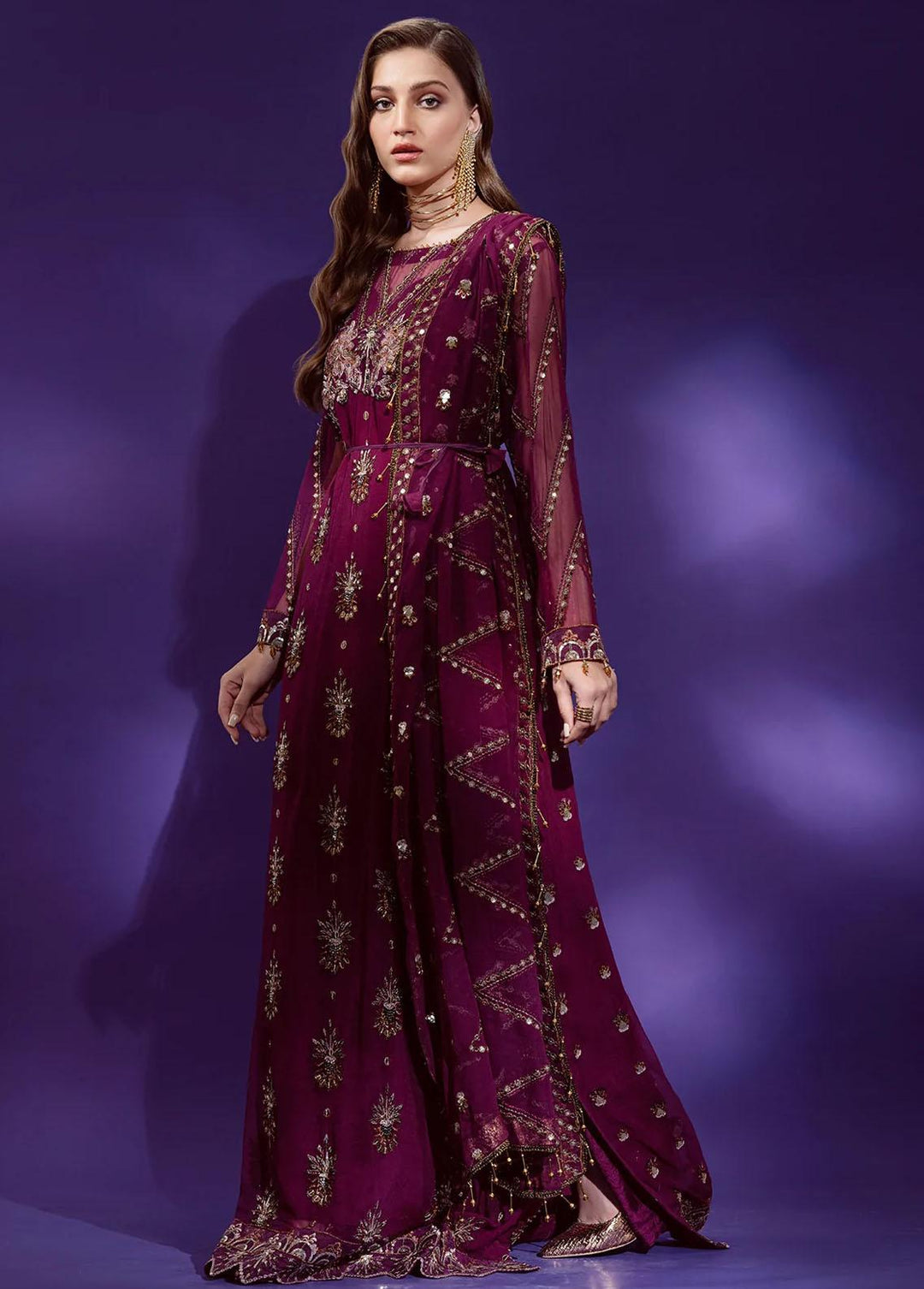 Lamour By Emaan Adeel Embroidered Chiffon Suits Unstitched 3 Piece EA22L LR-01 - Luxury Collection