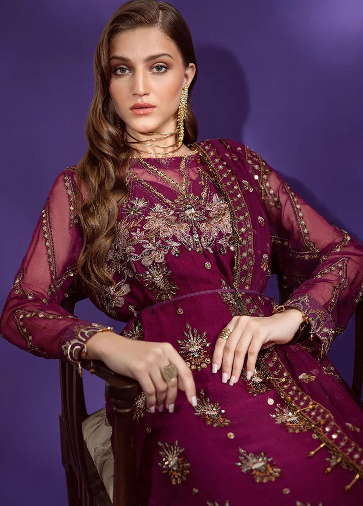 Lamour By Emaan Adeel Embroidered Chiffon Suits Unstitched 3 Piece EA22L LR-01 - Luxury Collection