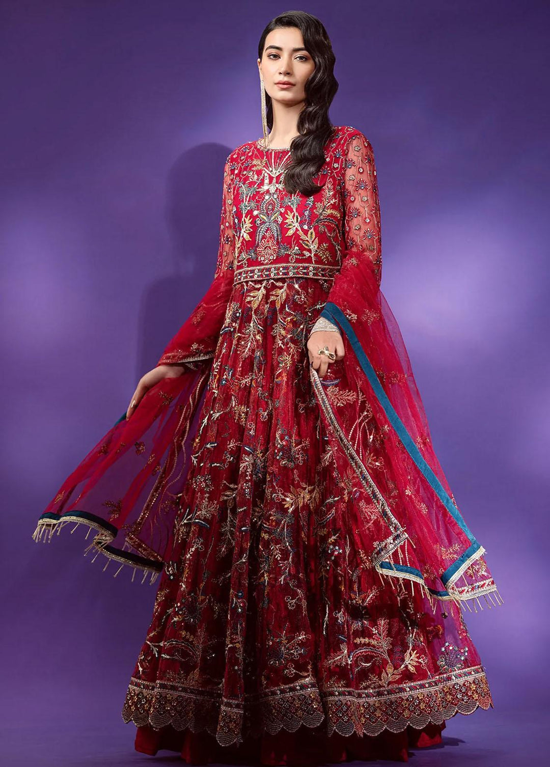 Lamour By Emaan Adeel Embroidered Net Suits Unstitched 3 Piece EA22L LR-02 - Luxury Collection