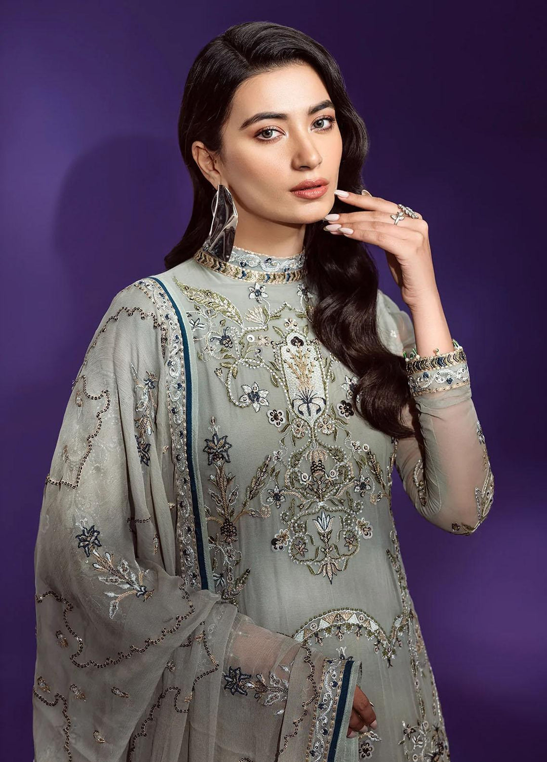 Lamour By Emaan Adeel Embroidered Chiffon Suits Unstitched 3 Piece EA22L LR-03 - Luxury Collection