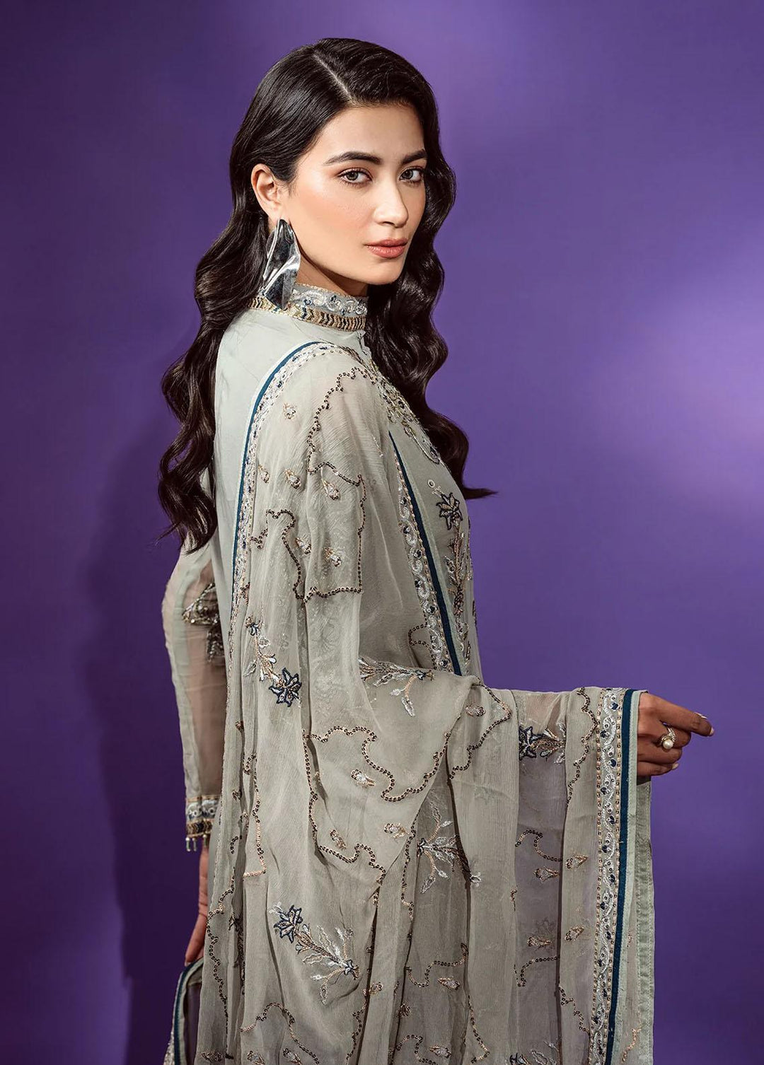 Lamour By Emaan Adeel Embroidered Chiffon Suits Unstitched 3 Piece EA22L LR-03 - Luxury Collection
