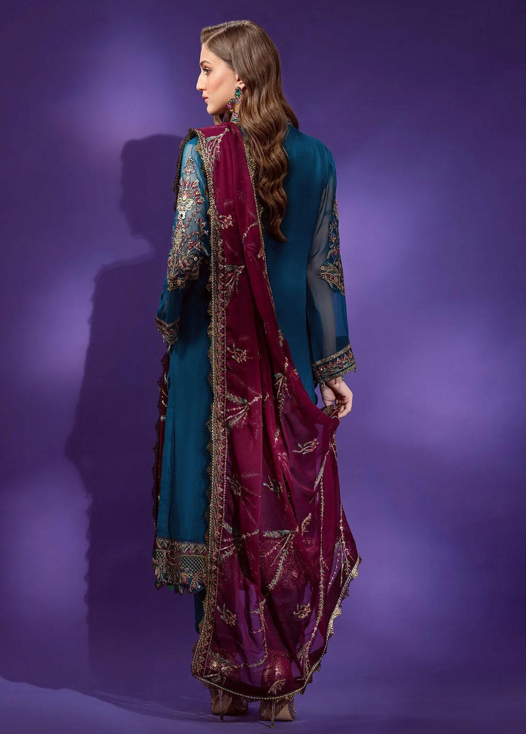 Lamour By Emaan Adeel Embroidered Chiffon Suits Unstitched 3 Piece EA22L LR-04 - Luxury Collection