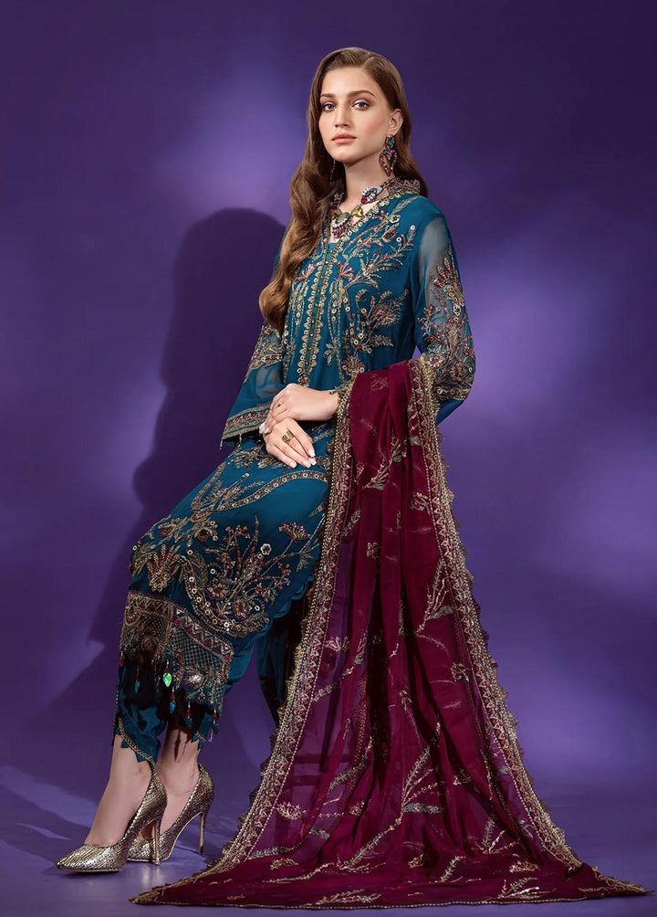 Lamour By Emaan Adeel Embroidered Chiffon Suits Unstitched 3 Piece EA22L LR-04 - Luxury Collection