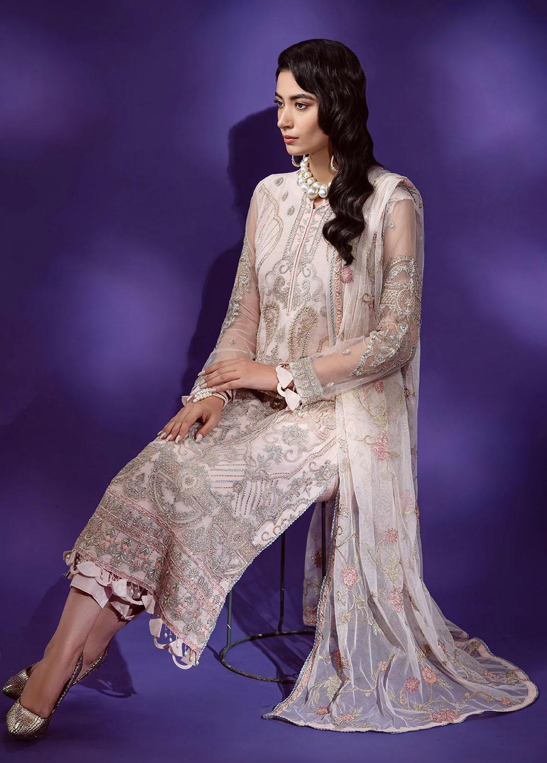 Lamour By Emaan Adeel Embroidered Net Suits Unstitched 3 Piece EA22L LR-05 - Luxury Collection