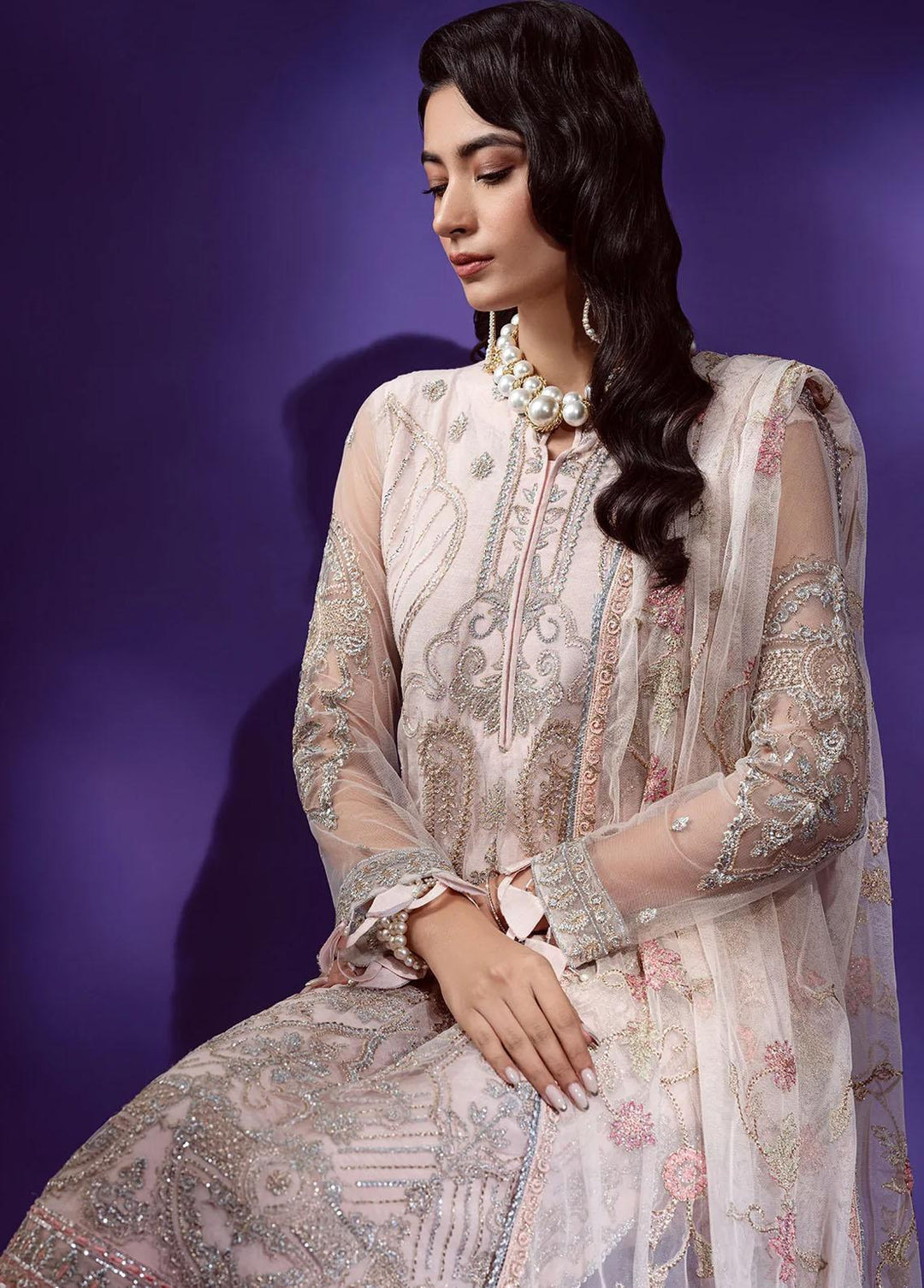 Lamour By Emaan Adeel Embroidered Net Suits Unstitched 3 Piece EA22L LR-05 - Luxury Collection