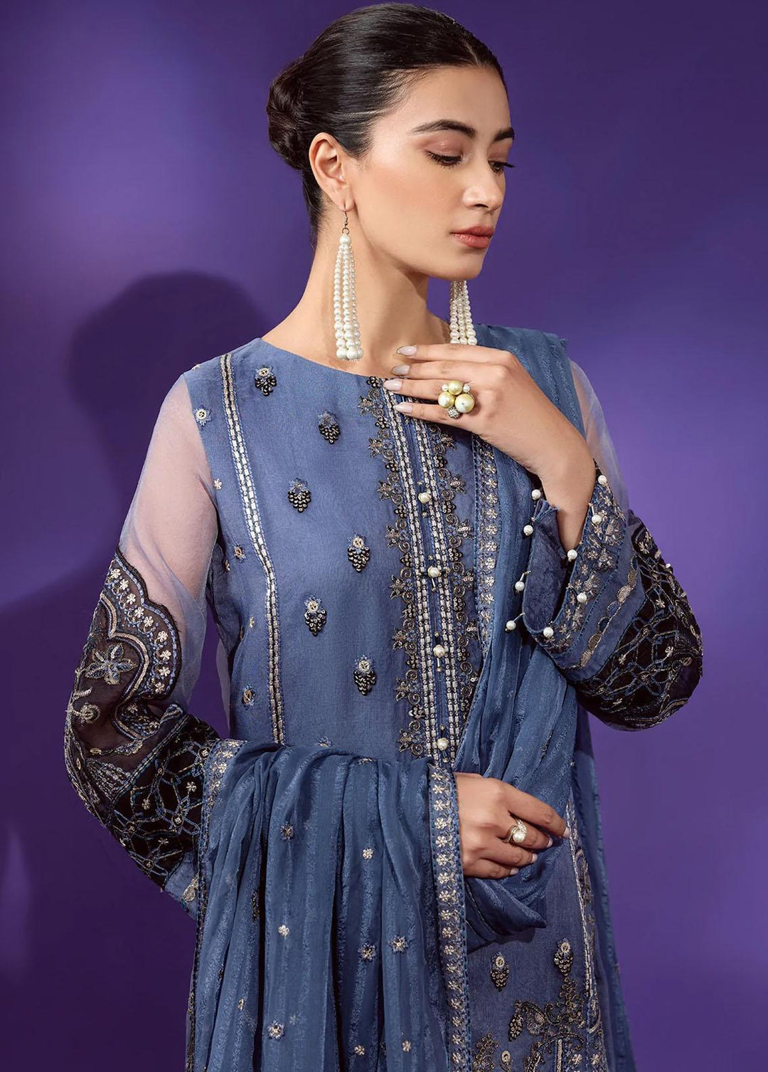 Lamour By Emaan Adeel Embroidered Organza Suits Unstitched 3 Piece EA22L LR-07 - Luxury Collection