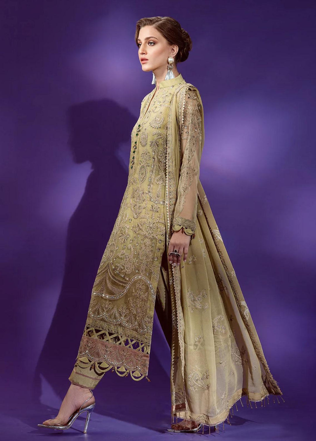 Lamour By Emaan Adeel Embroidered Chiffon Suits Unstitched 3 Piece EA22L LR-08 - Luxury Collection