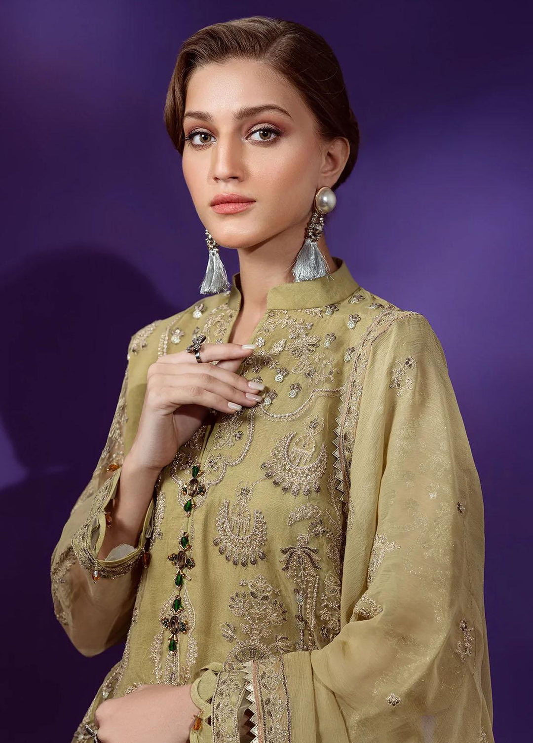 Lamour By Emaan Adeel Embroidered Chiffon Suits Unstitched 3 Piece EA22L LR-08 - Luxury Collection