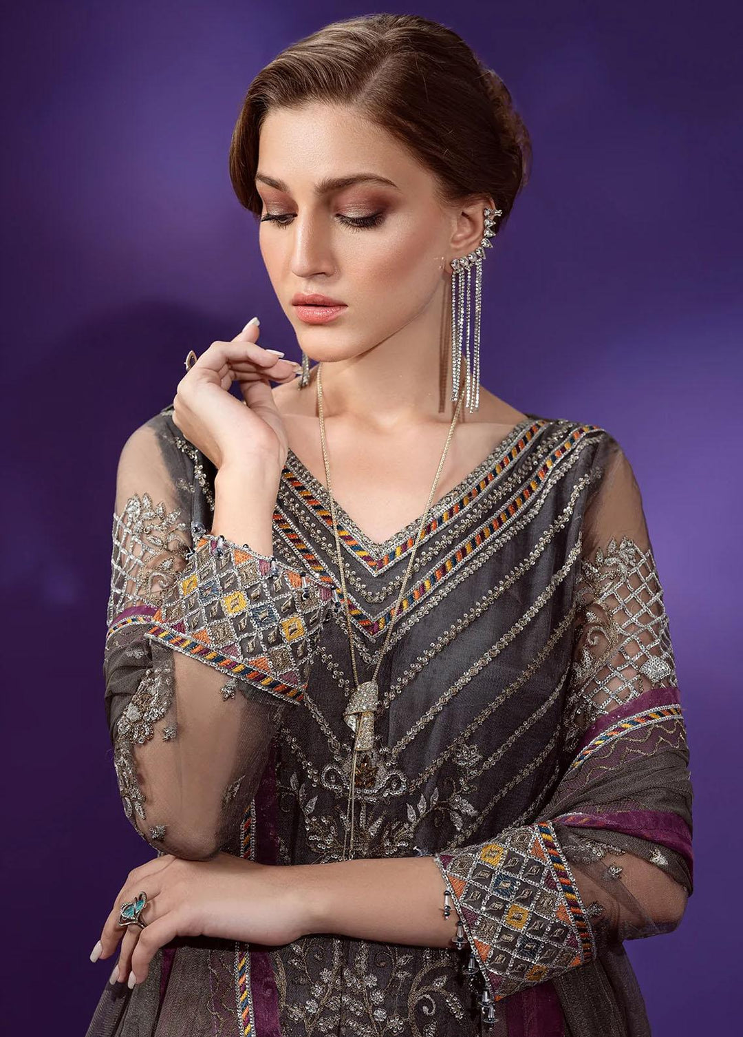 Lamour By Emaan Adeel Embroidered Net Suits Unstitched 3 Piece EA22L LR-09 - Luxury Collection