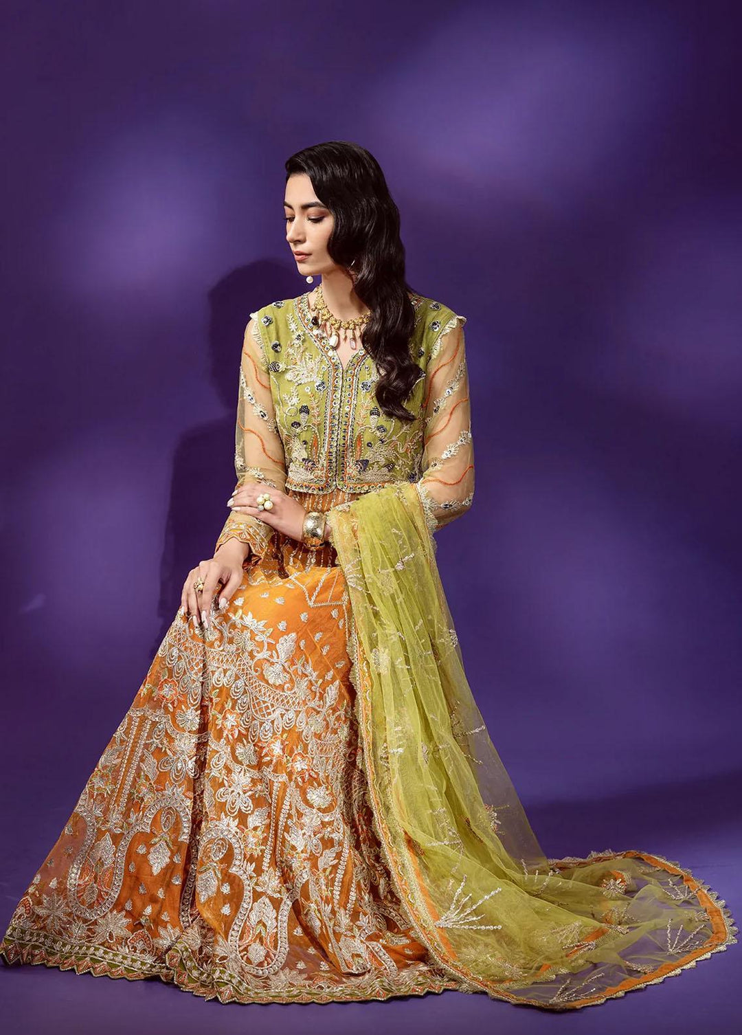 Lamour By Emaan Adeel Embroidered Net Suits Unstitched 3 Piece EA22L LR-10 - Luxury Collection