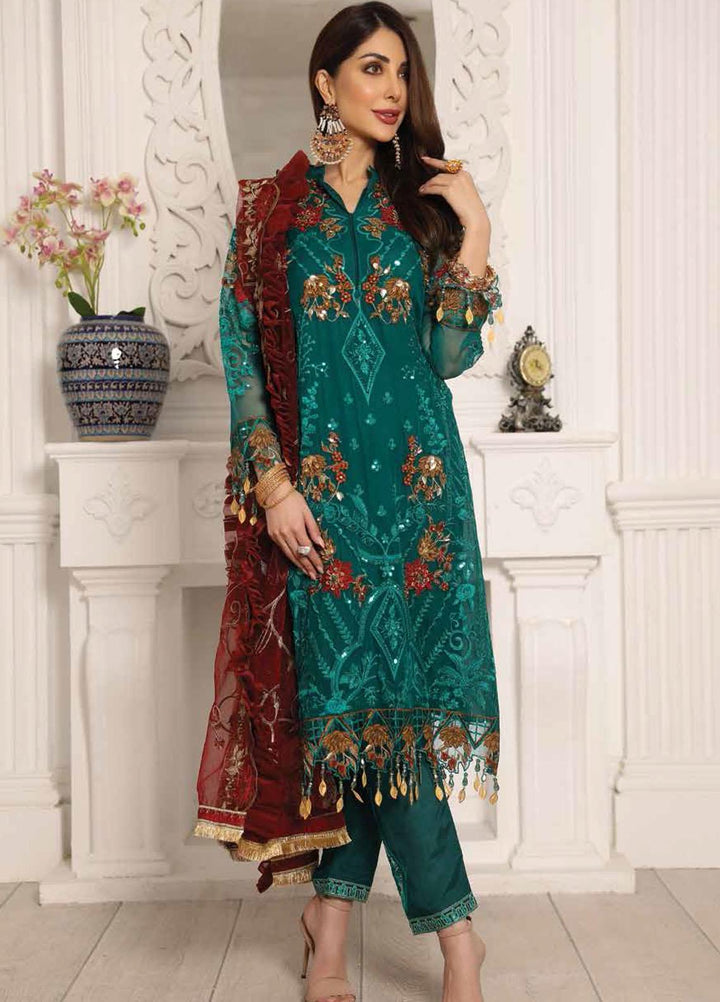 Lamour by Emaan Adeel Embroidered Chiffon Suits Unstitched 3 Piece EA21LC LR-03 - Luxury Collection