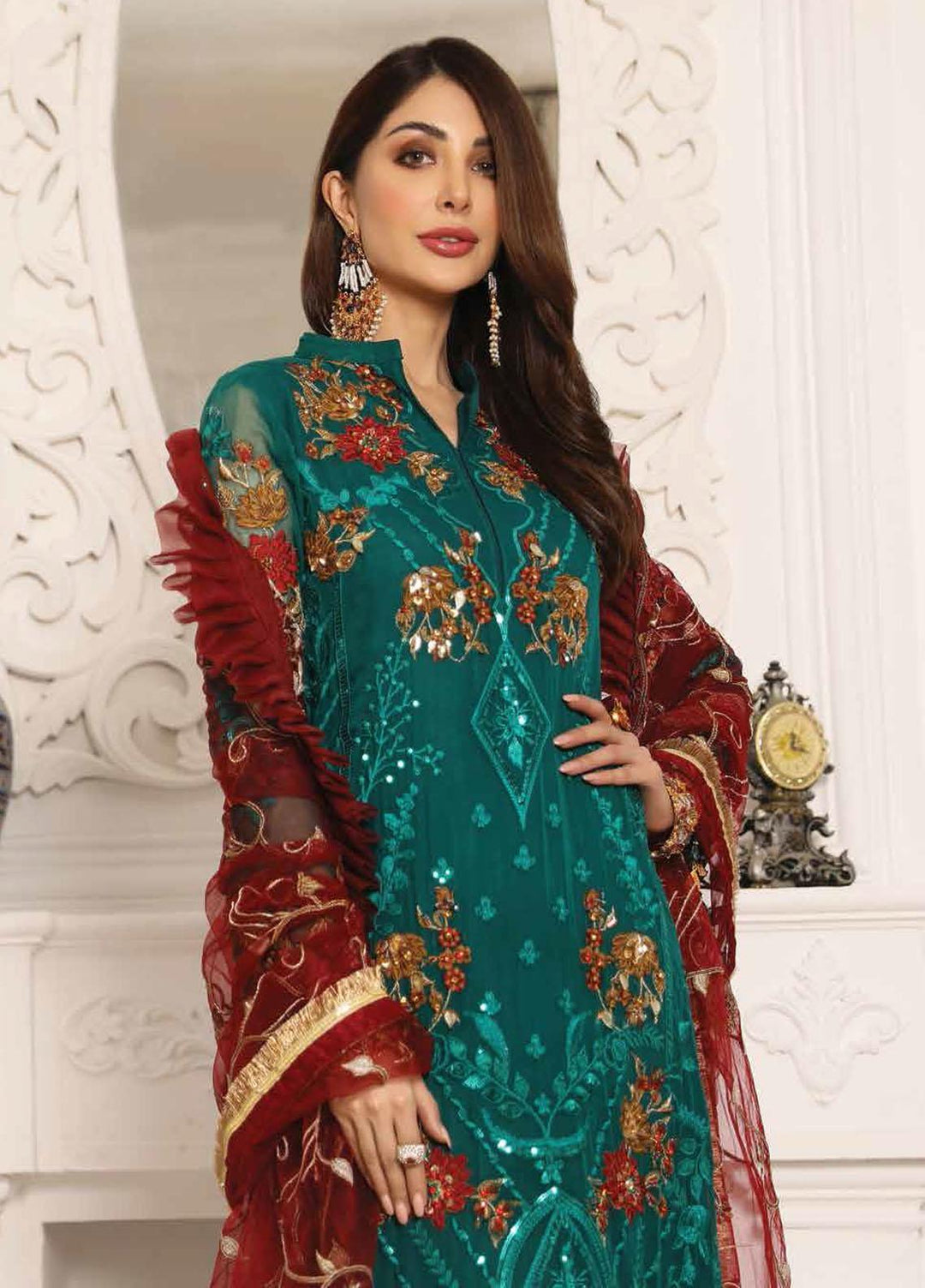 Lamour by Emaan Adeel Embroidered Chiffon Suits Unstitched 3 Piece EA21LC LR-03 - Luxury Collection