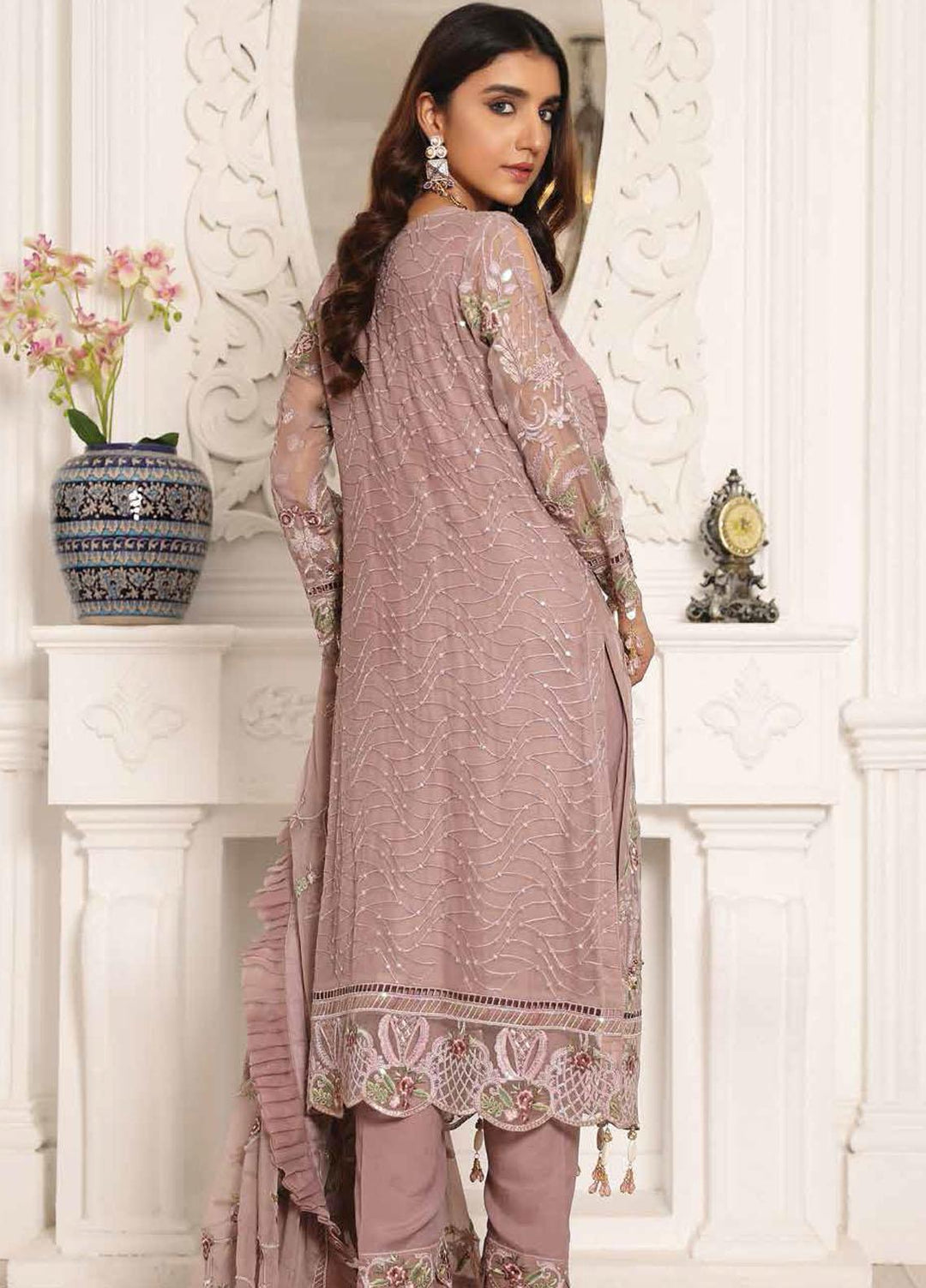 Lamour by Emaan Adeel Embroidered Chiffon Suits Unstitched 3 Piece EA21LC LR-04 - Luxury Collection