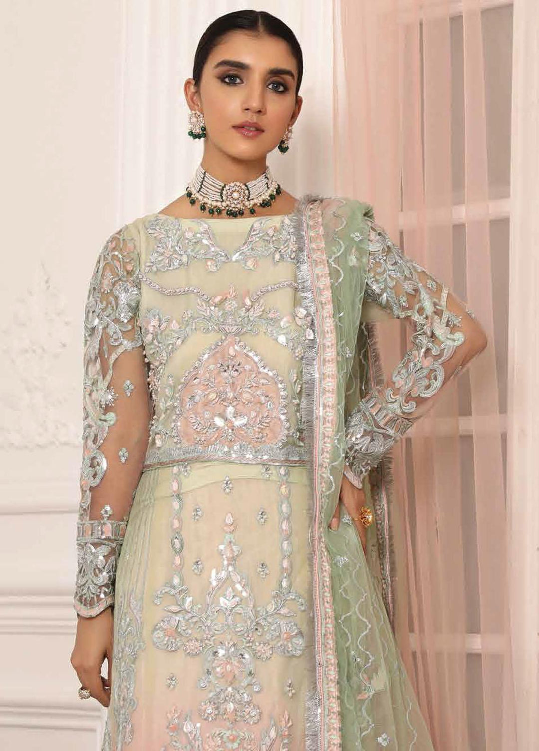 Lamour by Emaan Adeel Embroidered Net Suits Unstitched 3 Piece EA21LC LR-06 - Luxury Collection