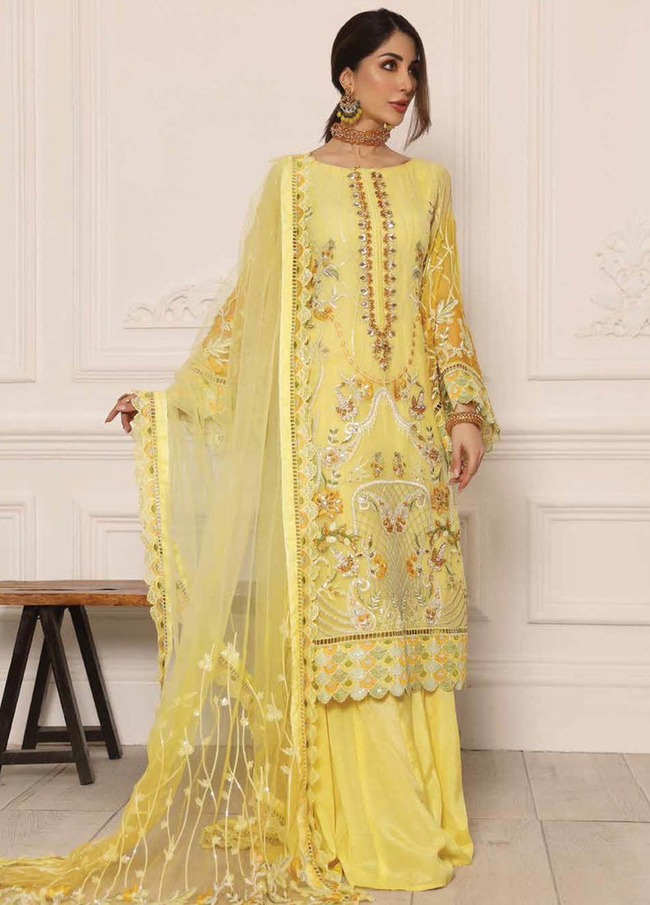 Lamour by Emaan Adeel Embroidered Chiffon Suits Unstitched 3 Piece EA21LC LR-07 - Luxury Collection