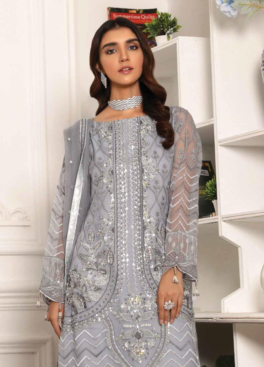 Lamour by Emaan Adeel Embroidered Organza Suits Unstitched 3 Piece EA21LC LR-08 - Luxury Collection