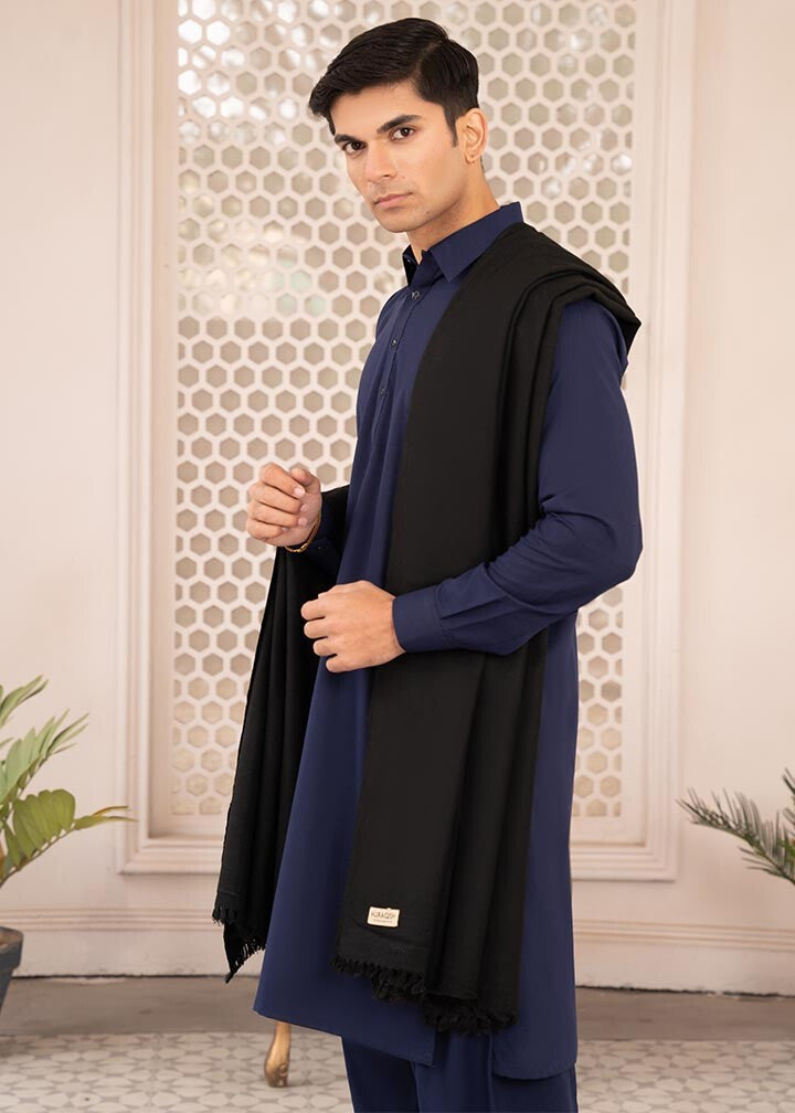 Muraqsh Ready To Wear Solids Wool Men Black Wool Shawl ABD-RSTD - Winter Collection