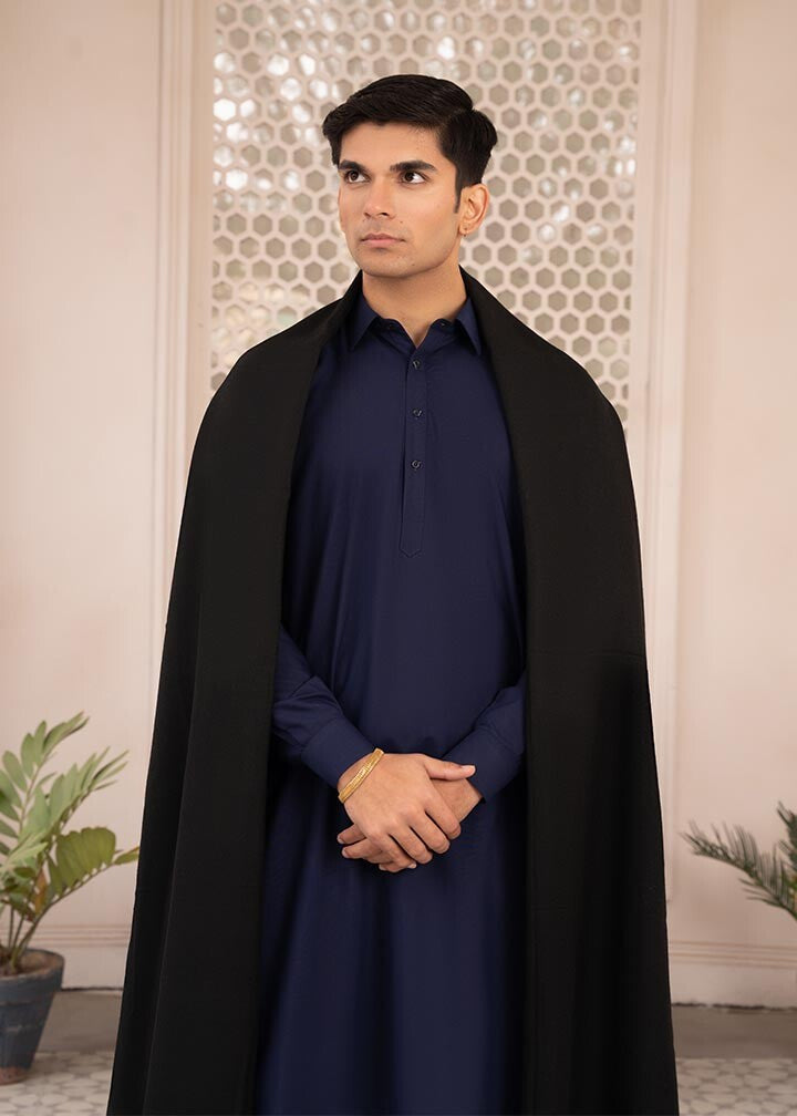 Muraqsh Ready To Wear Solids Wool Men Black Wool Shawl ABD-RSTD - Winter Collection