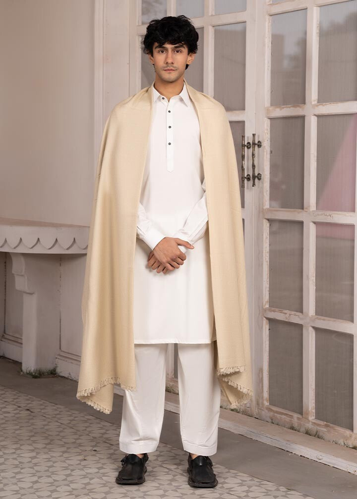 Muraqsh Ready To Wear Solids Wool Men Beige Wool Shawl ABD-BDTD - Winter Collection