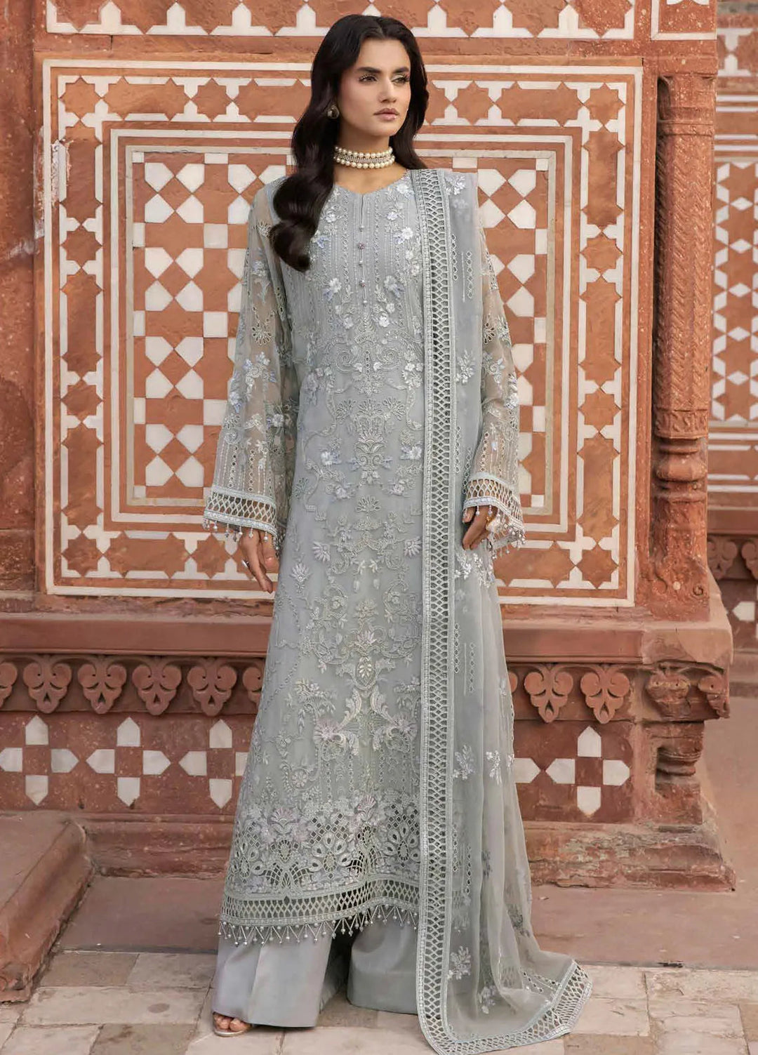 Lavish Premium Embroidered Chiffon Suits Unstitched 3 Piece LVP25UL D-05 Ashen - Formal Collection