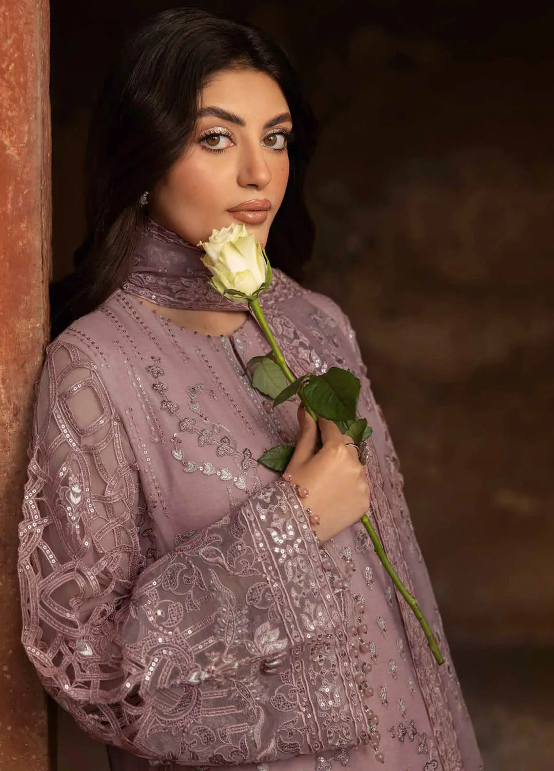 Lavish Premium Embroidered Chiffon Suits Unstitched 3 Piece LVP25UL D-06 Blssom - Formal Collection