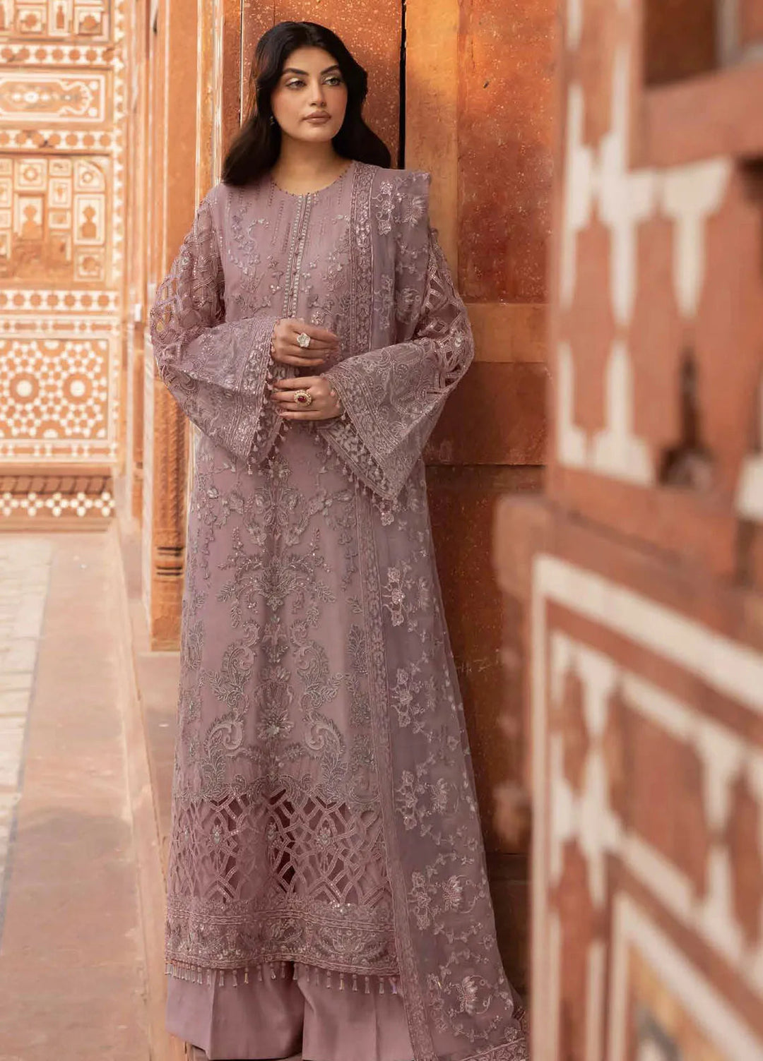 Lavish Premium Embroidered Chiffon Suits Unstitched 3 Piece LVP25UL D-06 Blssom - Formal Collection