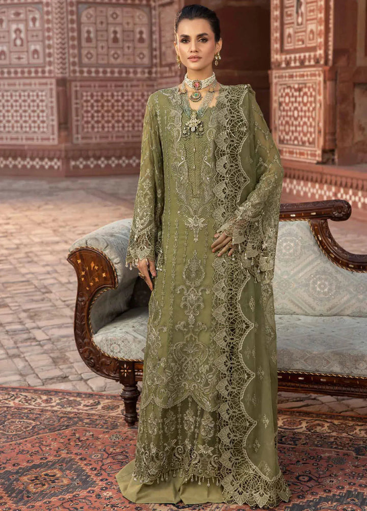Lavish Premium Embroidered Chiffon Suits Unstitched 3 Piece LVP25UL D-07 Dark Tan - Formal Collection