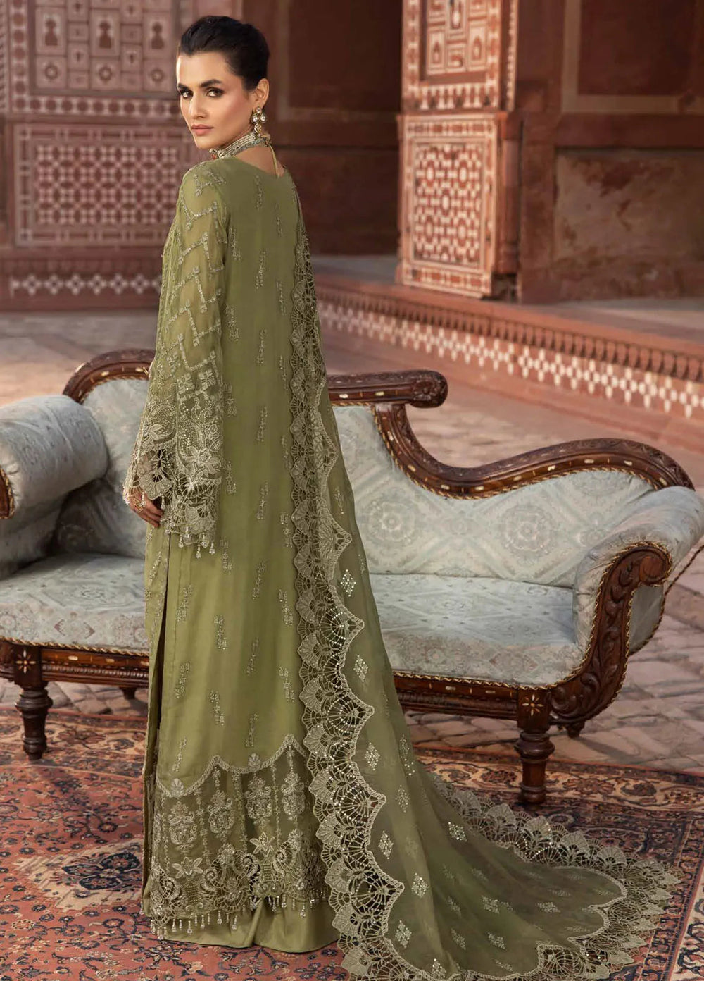 Lavish Premium Embroidered Chiffon Suits Unstitched 3 Piece LVP25UL D-07 Dark Tan - Formal Collection