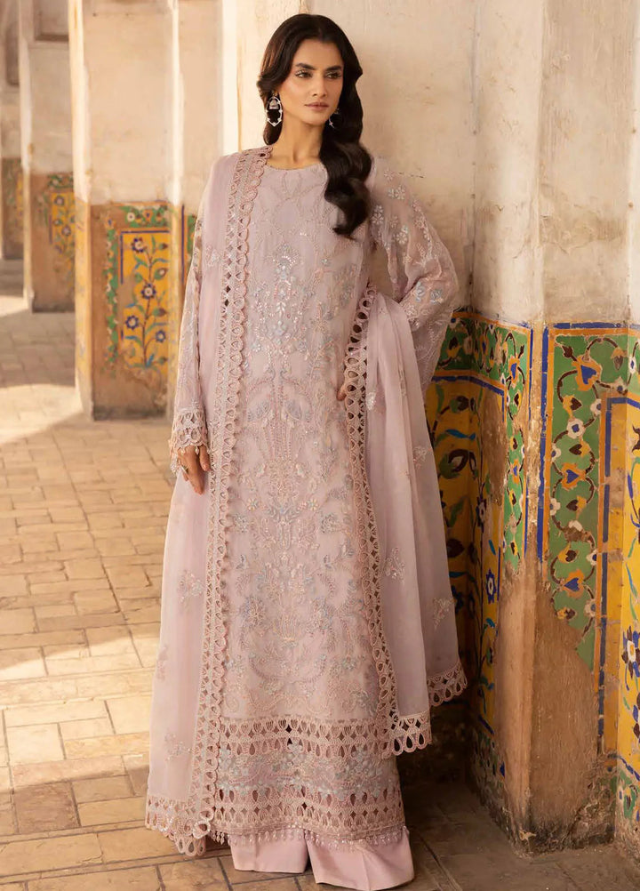 Lavish Premium Embroidered Chiffon Suits Unstitched 3 Piece LVP25UL D-08 Chilaen Pink - Formal Collection