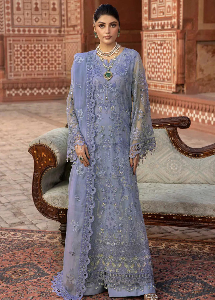 Lavish Premium Embroidered Chiffon Suits Unstitched 3 Piece LVP25UL D-10 Blue Haze - Formal Collection