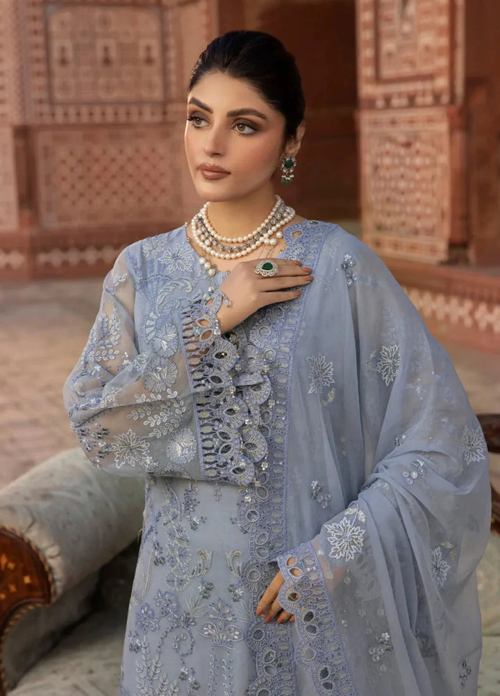 Lavish Premium Embroidered Chiffon Suits Unstitched 3 Piece LVP25UL D-10 Blue Haze - Formal Collection