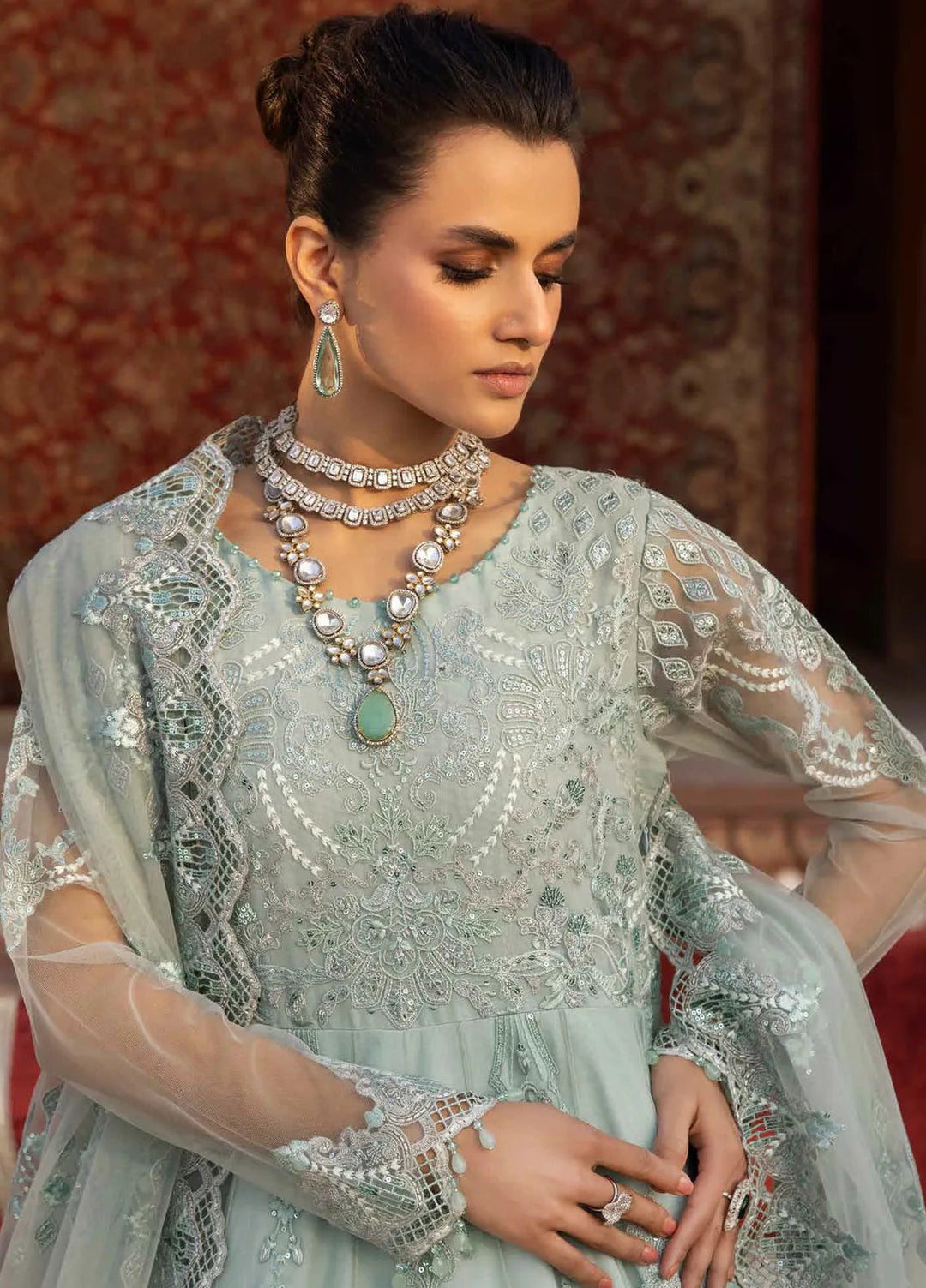 Lavish Premium Embroidered Organza Suits Unstitched 3 Piece LVP25UL D-01 Coriander - Formal Collection