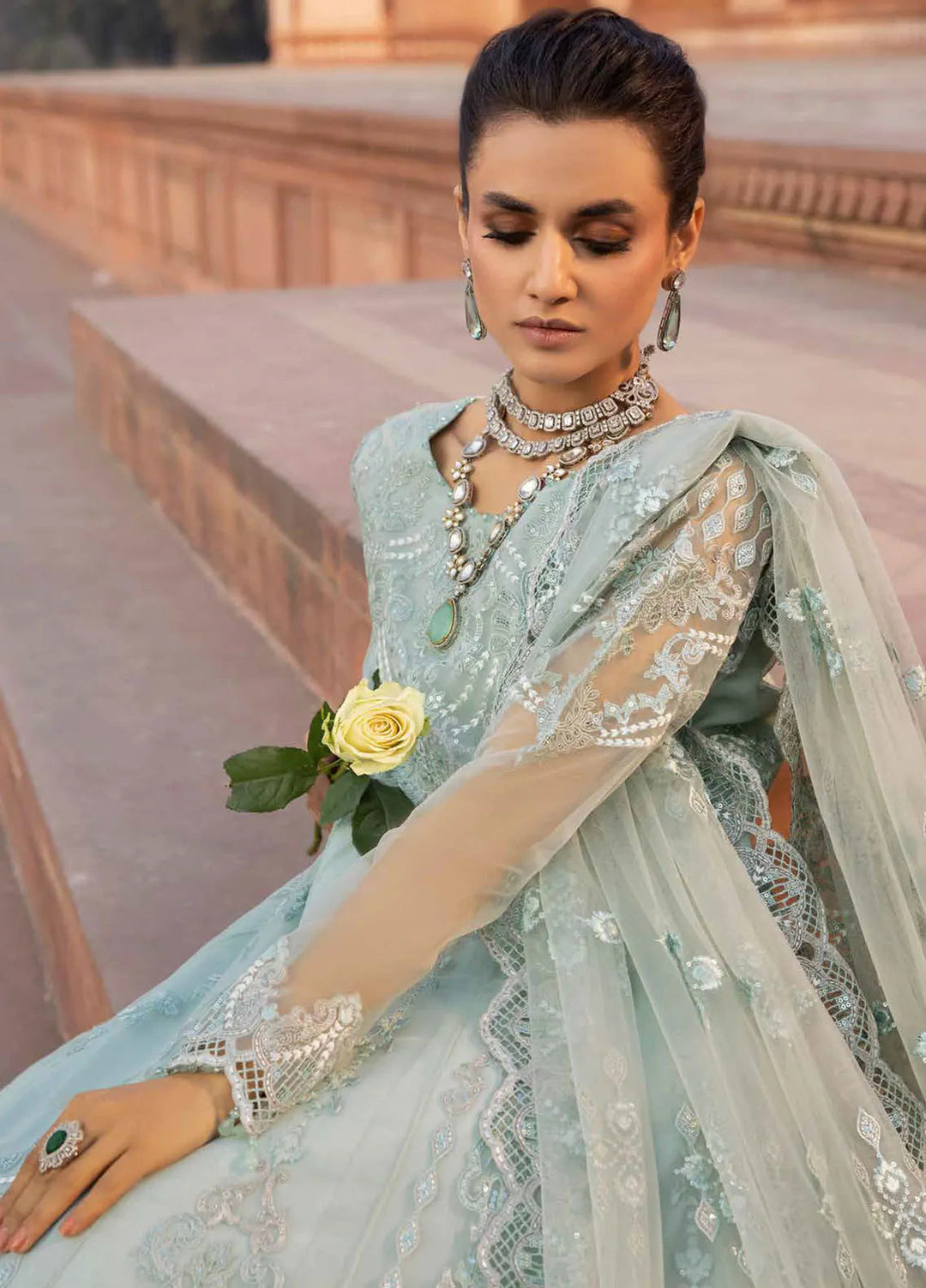 Lavish Premium Embroidered Organza Suits Unstitched 3 Piece LVP25UL D-01 Coriander - Formal Collection