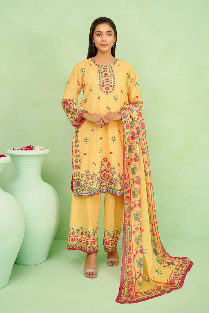Ochre Women RTW Lawn 3 Piece Suit Mustard Yellow Poly Lawn Digital Printed 3 Pc Suit - Festive Collection