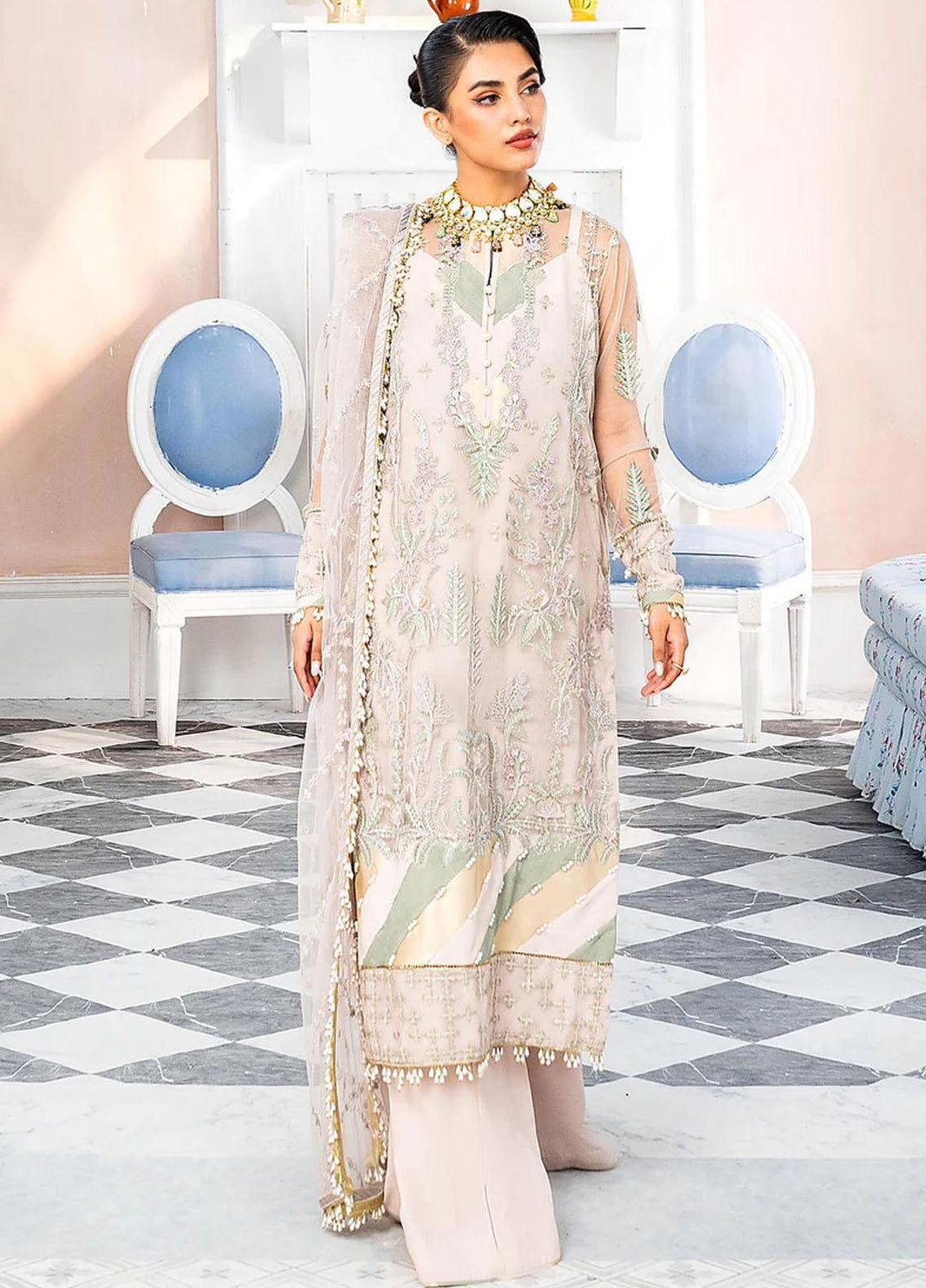Lehriya By Meeral Embroidered Net Suits Unstitched 3 Piece MRL24L Nur - Formal Collection