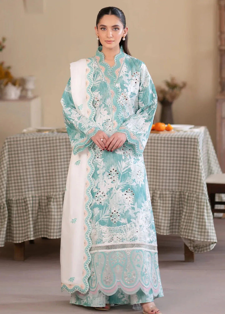 Leila by Mahnur Embroidered Khaddar Suit Unstitched 3 Piece MN24L Azure - Winter Collection